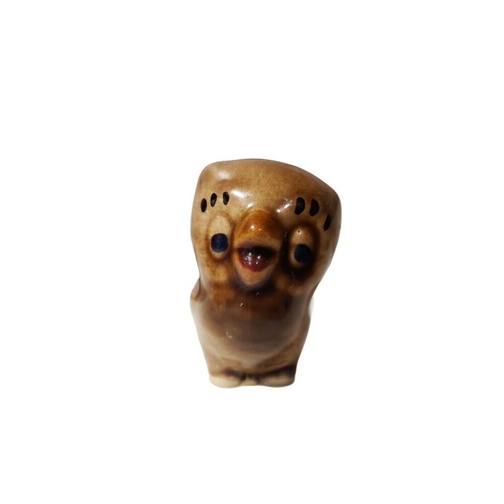 Vintage Anthropomorphic Brown Owl Figurine With Eyelashes Miniature Size